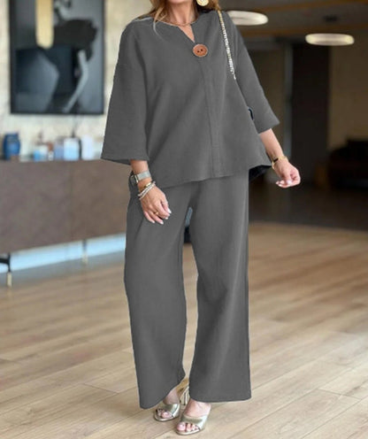 Relaxed 3/4-Sleeve Tunic and Palazzo Trouser Co-ord Set