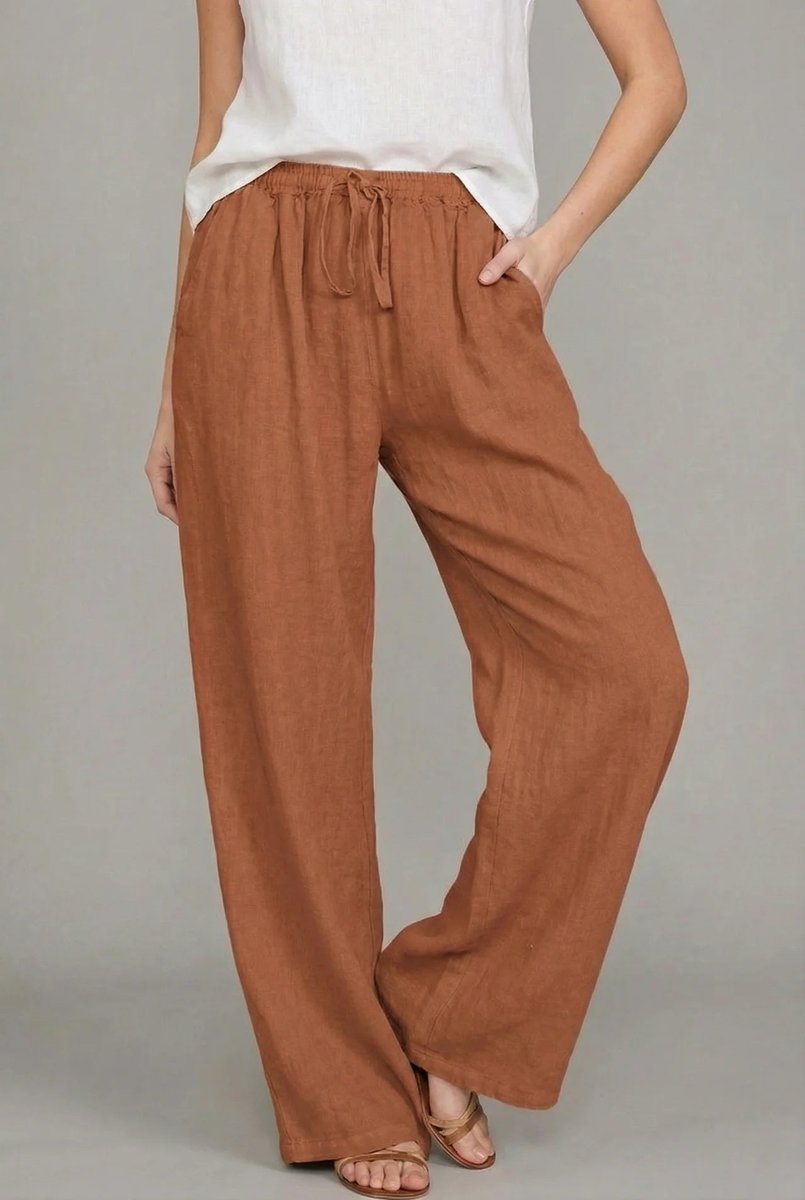 Wide-Leg Linen Pants with Drawstring Waist