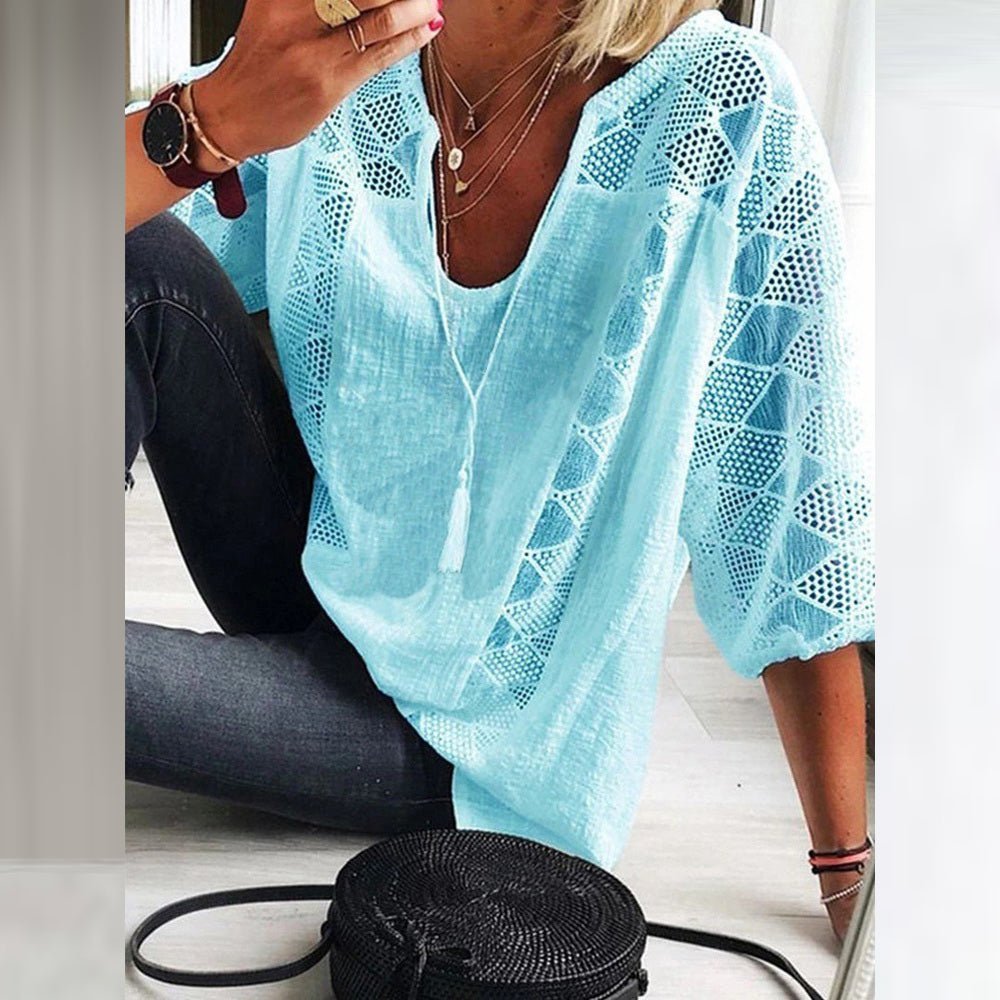 Women's Bohemian 3/4 Sleeve Crochet Blouse