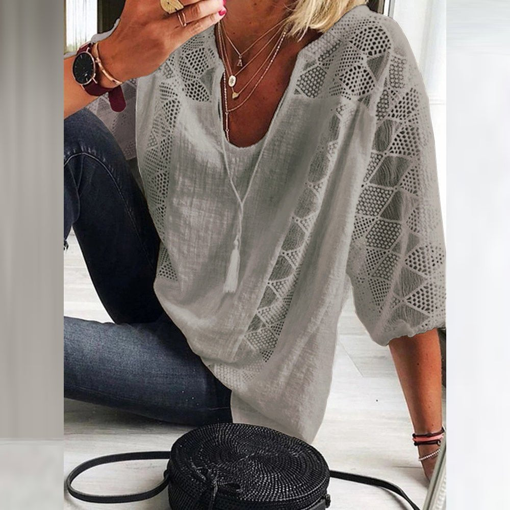 Women's Bohemian 3/4 Sleeve Crochet Blouse