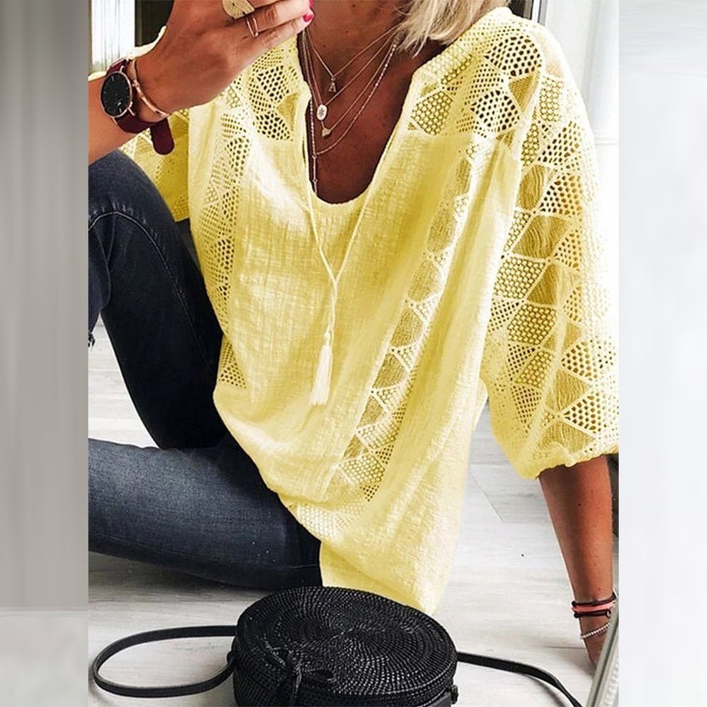 Women's Bohemian 3/4 Sleeve Crochet Blouse