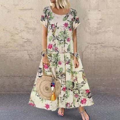 Women's Floral Short Sleeve A-Line Maxi Dress