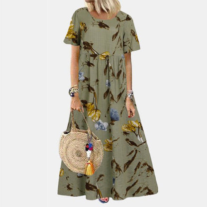Women's Floral Short Sleeve A-Line Maxi Dress