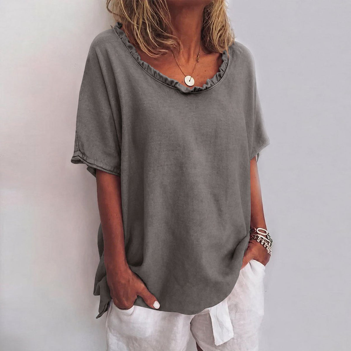 Pure Cotton Frill Detail Short Sleeve Top