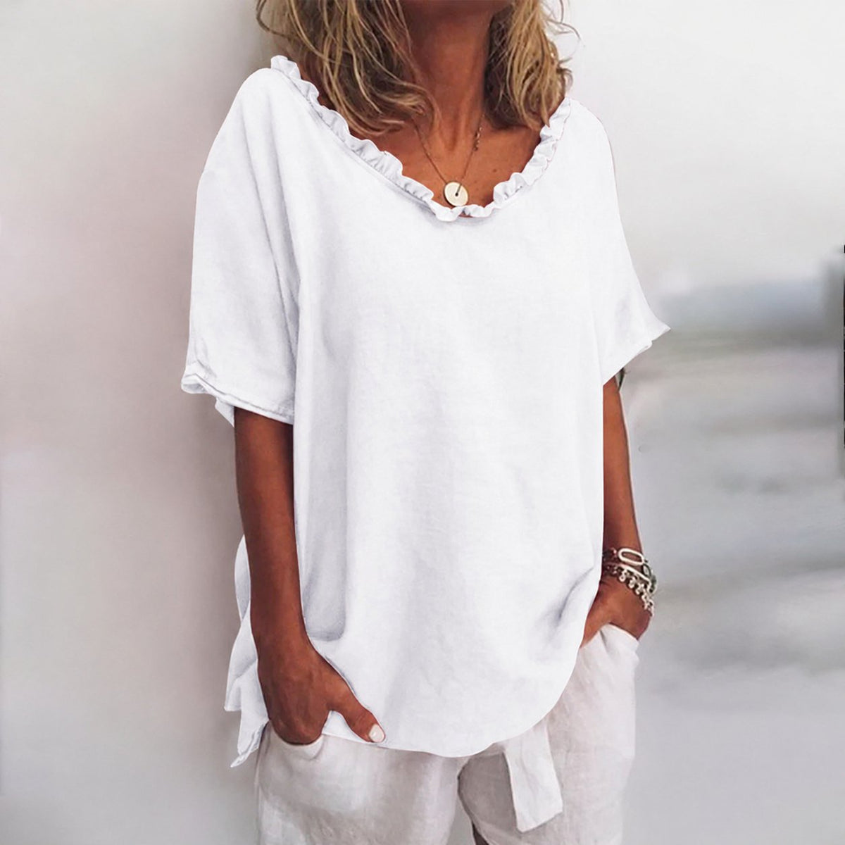 Pure Cotton Frill Detail Short Sleeve Top