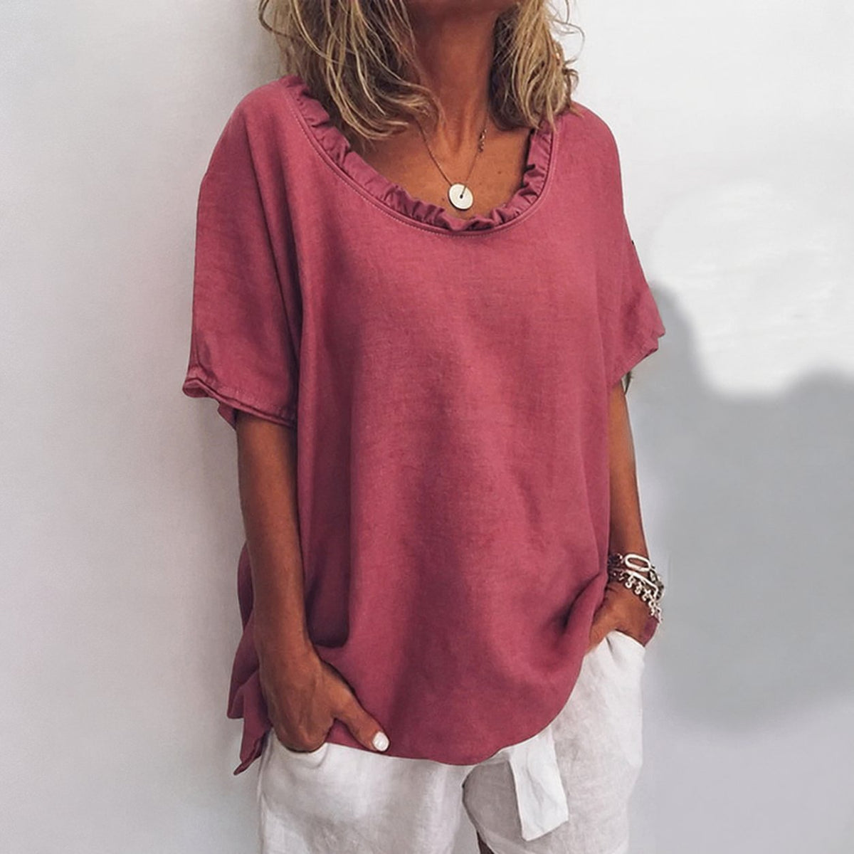 Pure Cotton Frill Detail Short Sleeve Top