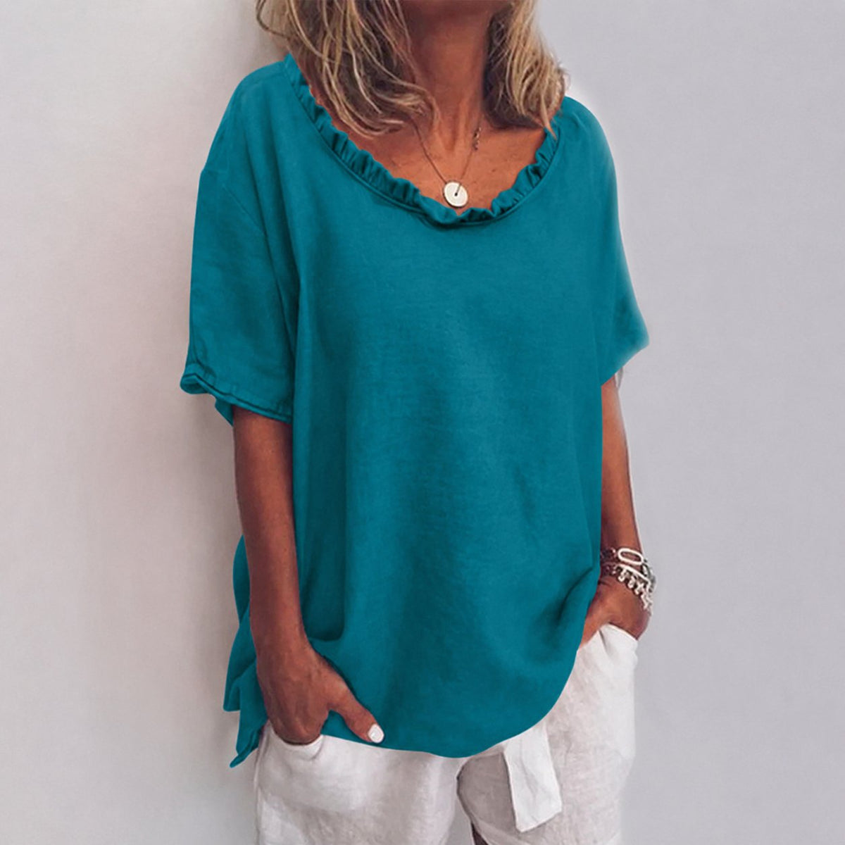 Pure Cotton Frill Detail Short Sleeve Top