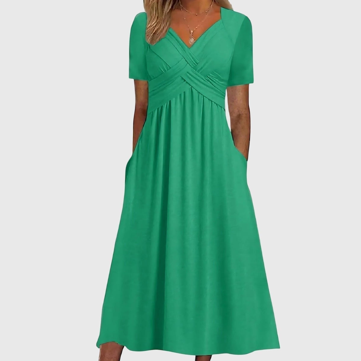 V-Neck Wrap A-Line Midi Dress