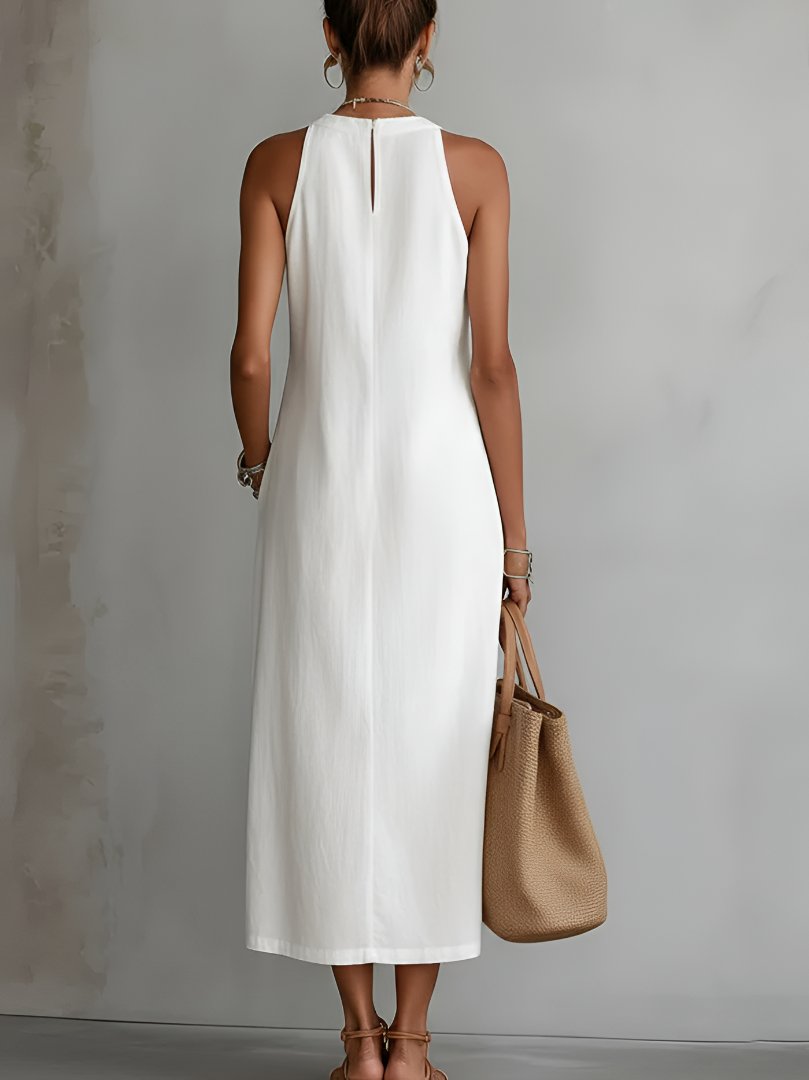 Women's Sleeveless Crew Neck Embroidered Midi Dress