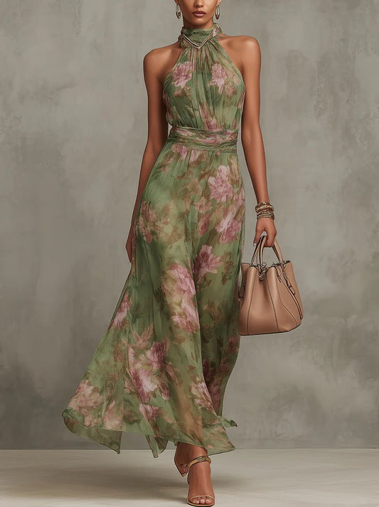 Floral Halterneck Summer Maxi Dress