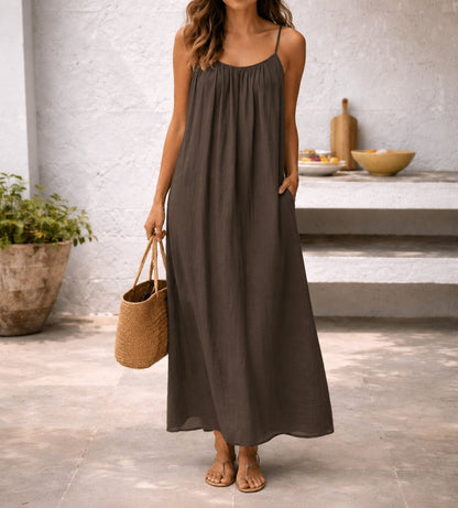 Strappy Linen Maxi Dress with Pockets
