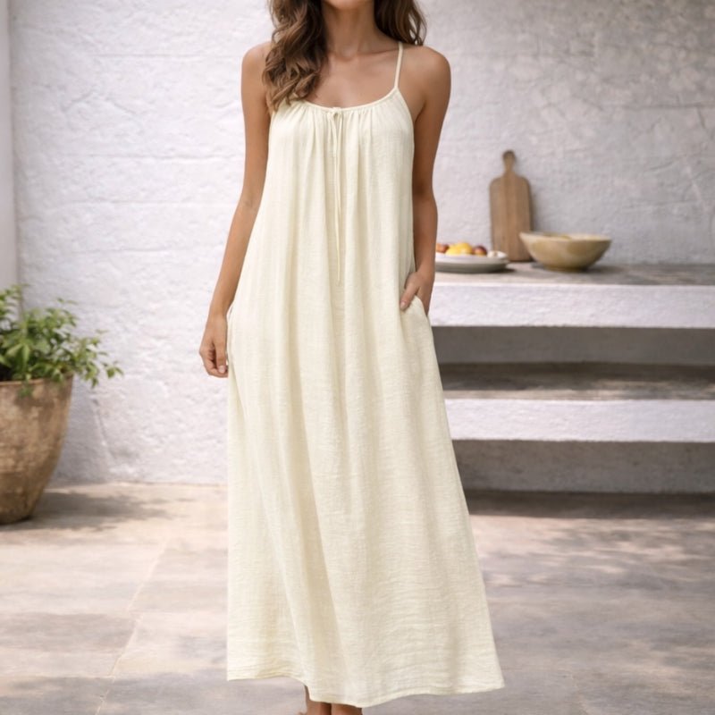 Strappy Linen Maxi Dress with Pockets