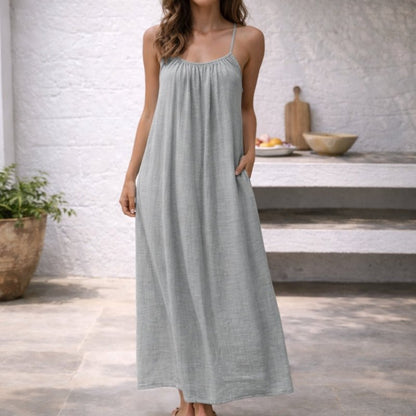 Strappy Linen Maxi Dress with Pockets