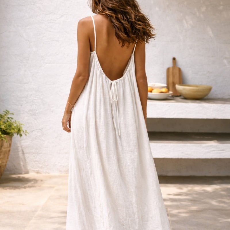 Strappy Linen Maxi Dress with Pockets