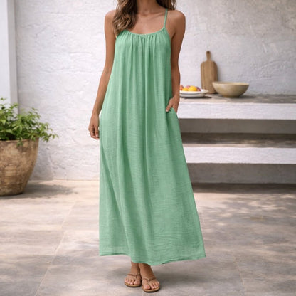 Strappy Linen Maxi Dress with Pockets
