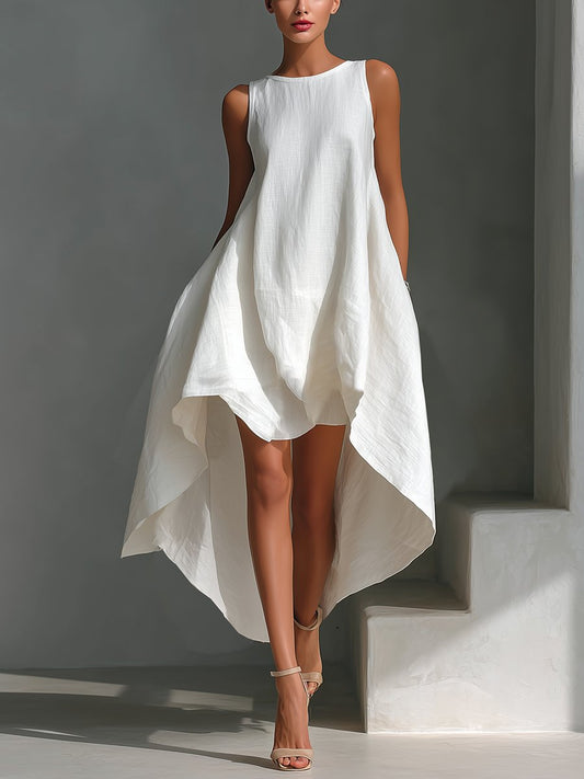 Relaxed Handkerchief Hem Sleeveless Midi Dress