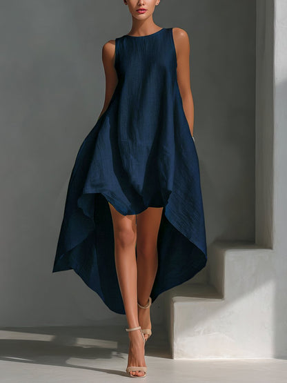 Relaxed Handkerchief Hem Sleeveless Midi Dress