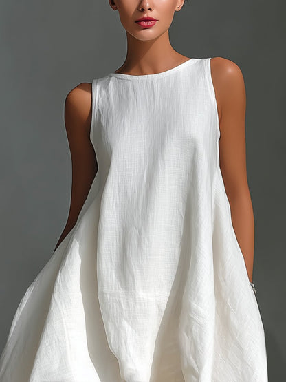 Relaxed Handkerchief Hem Sleeveless Midi Dress