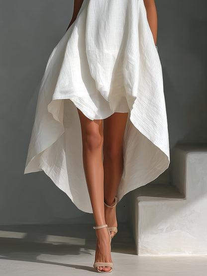 Relaxed Handkerchief Hem Sleeveless Midi Dress