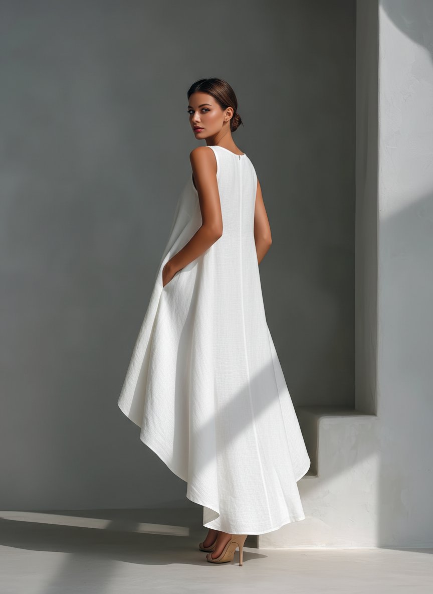 Relaxed Handkerchief Hem Sleeveless Midi Dress