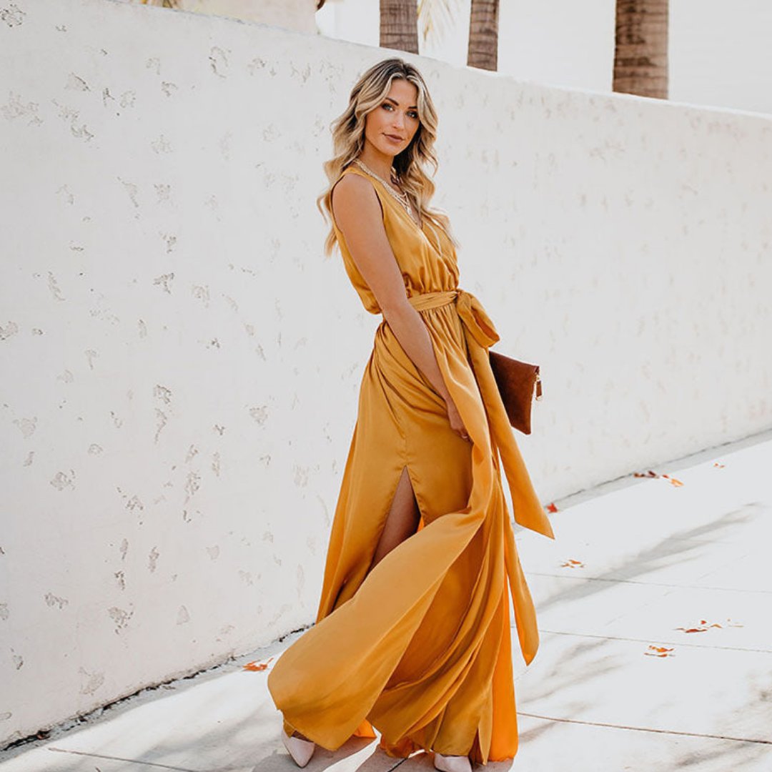 Sleeveless Belted Side-Split Maxi Dress