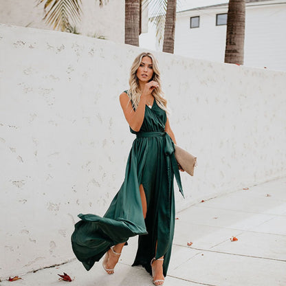 Sleeveless Belted Side-Split Maxi Dress
