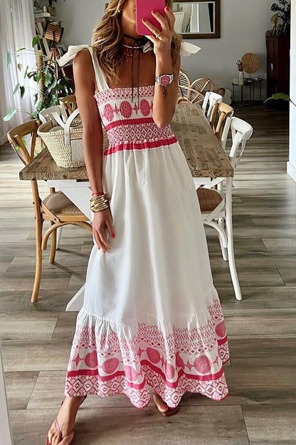 Boho Smocked Square-Neck Maxi Dress