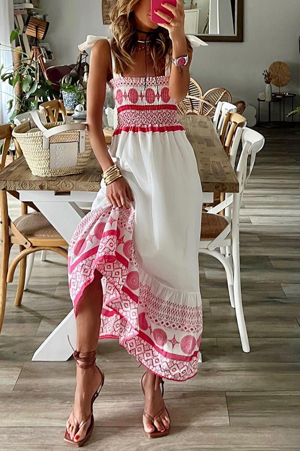 Boho Smocked Square-Neck Maxi Dress