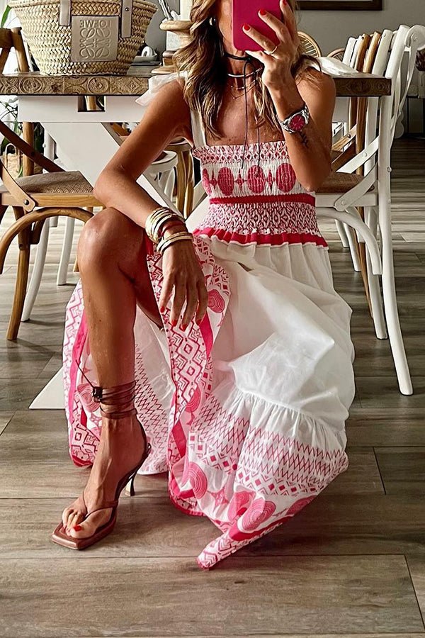 Boho Smocked Square-Neck Maxi Dress