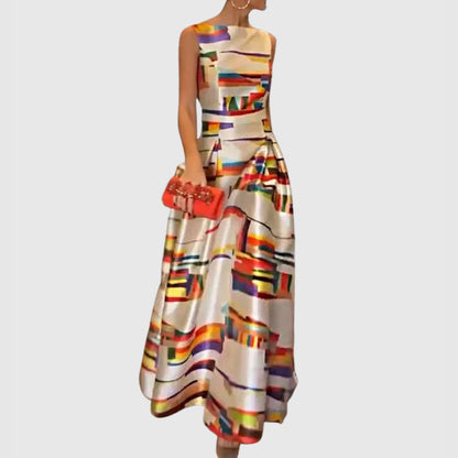 Women's Abstract Satin Sleeveless Maxi Dress