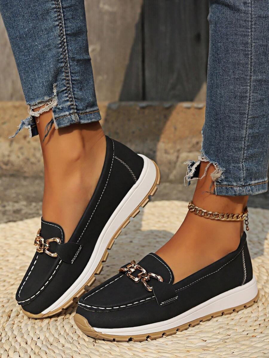 Padded Buckle Loafers with Slip-Resistant Sole
