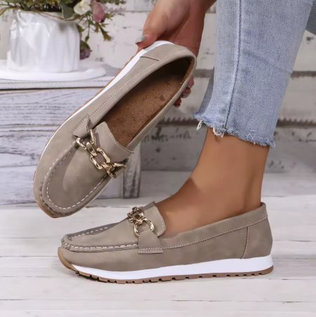 Padded Buckle Loafers with Slip-Resistant Sole