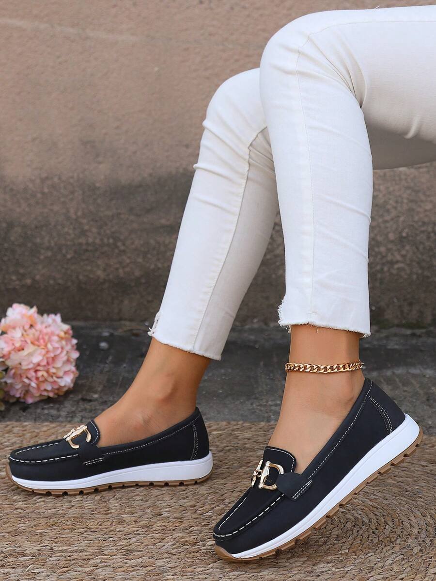 Padded Buckle Loafers with Slip-Resistant Sole