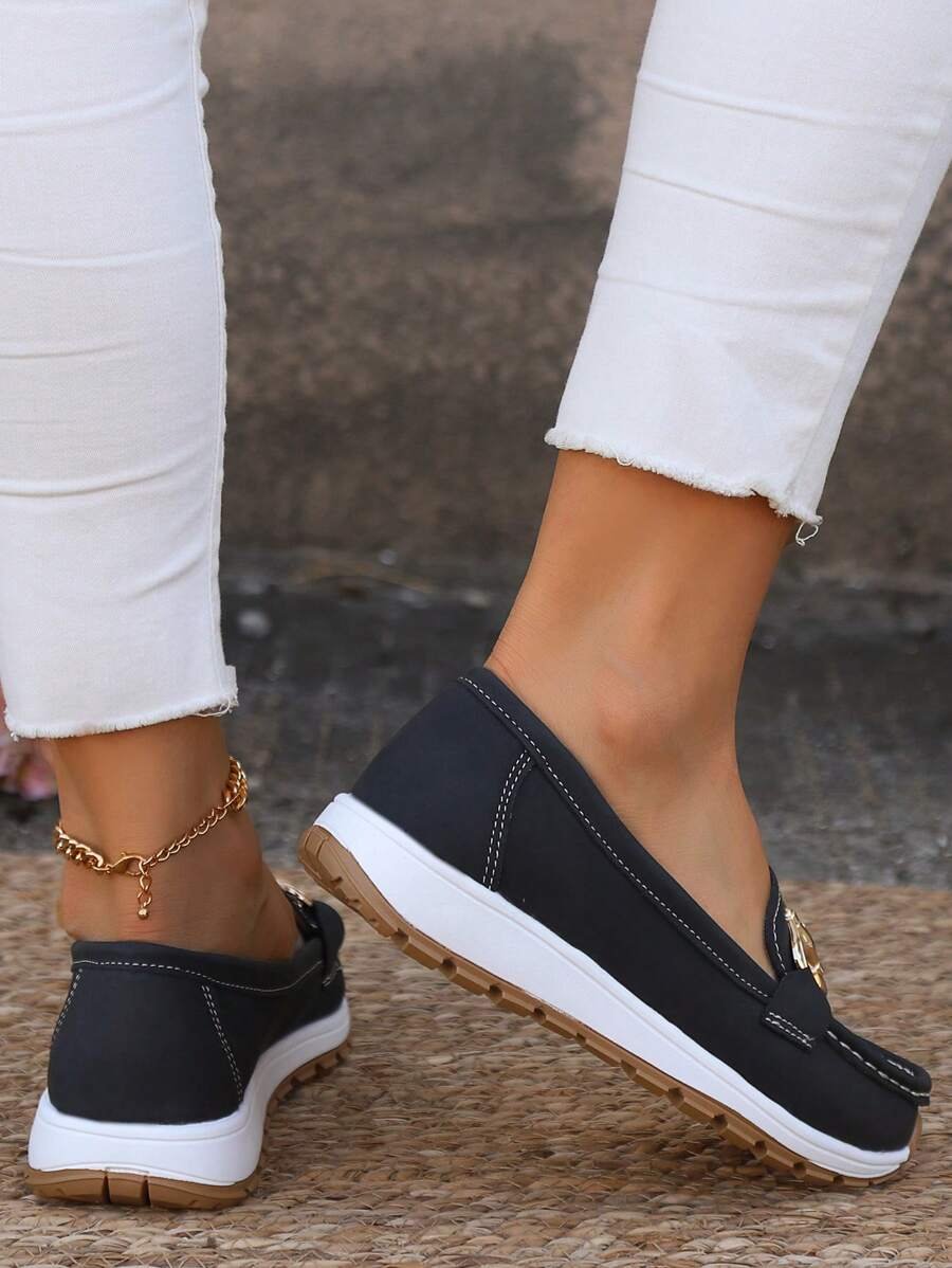 Padded Buckle Loafers with Slip-Resistant Sole