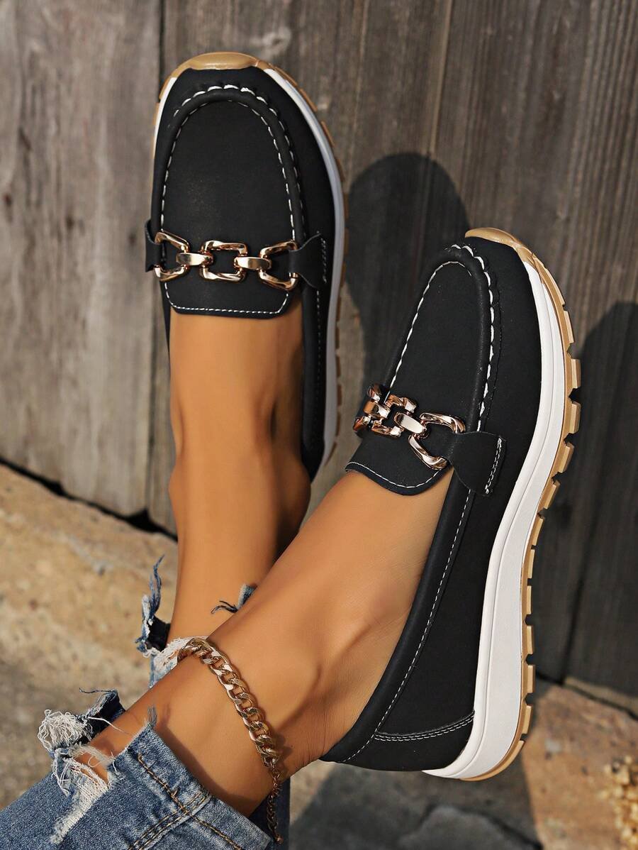 Padded Buckle Loafers with Slip-Resistant Sole