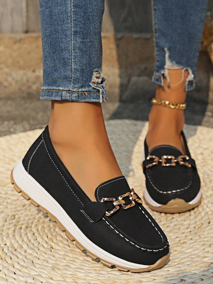 Padded Buckle Loafers with Slip-Resistant Sole