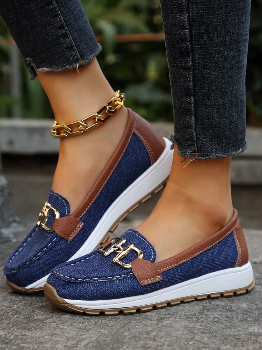 Padded Buckle Loafers with Slip-Resistant Sole