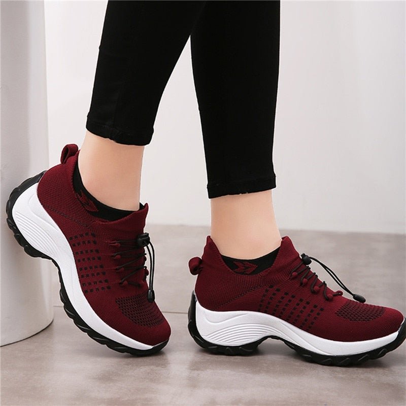 Lace-Up Knit Platform Trainers