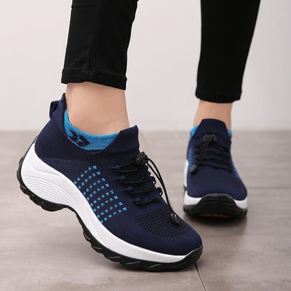 Lace-Up Knit Platform Trainers