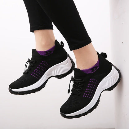 Lace-Up Knit Platform Trainers