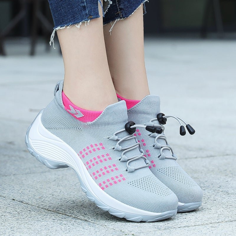 Lace-Up Knit Platform Trainers