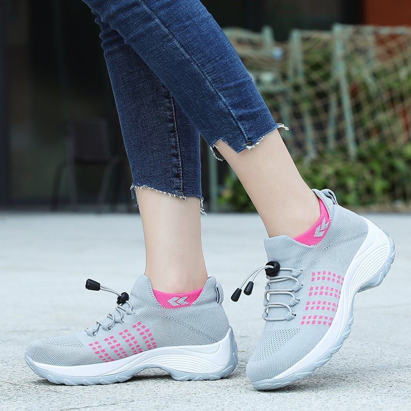 Lace-Up Knit Platform Trainers