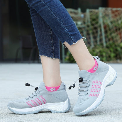 Lace-Up Knit Platform Trainers
