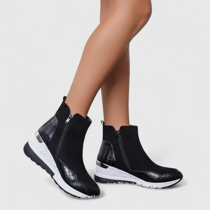 Comfort Low-Wedge Ankle Boots with Side Zip