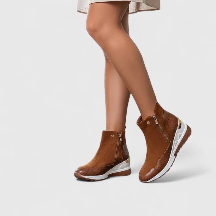 Comfort Low-Wedge Ankle Boots with Side Zip