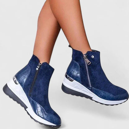 Comfort Low-Wedge Ankle Boots with Side Zip