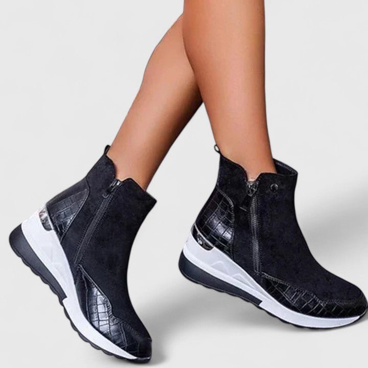 Comfort Low-Wedge Ankle Boots with Side Zip