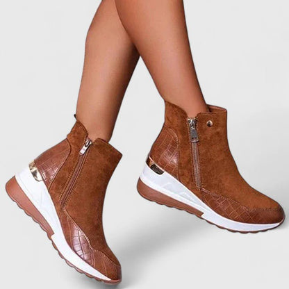 Comfort Low-Wedge Ankle Boots with Side Zip