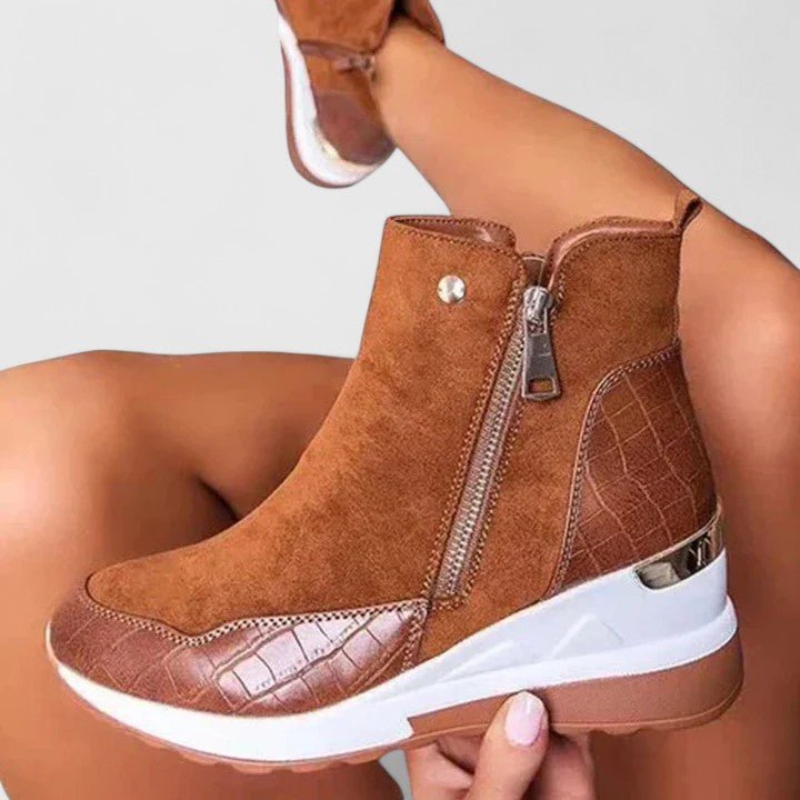 Comfort Low-Wedge Ankle Boots with Side Zip
