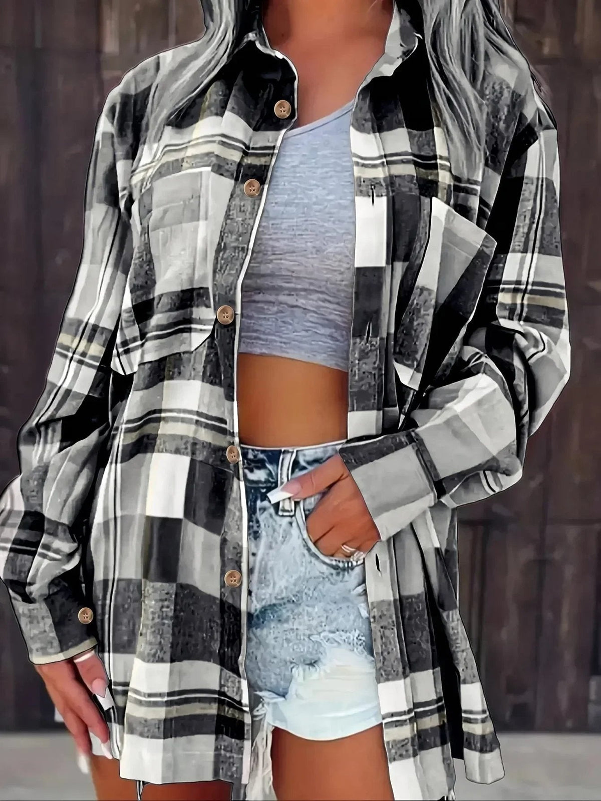 Relaxed Checked Button-Through Flannel Shirt